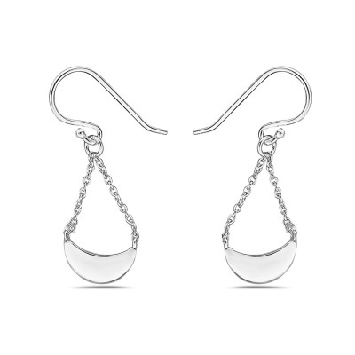 Sterling Silver Earring Crescent Moon Swing With Chain