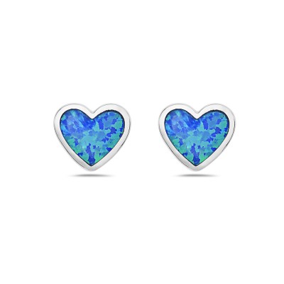 Sterling Silver Earring Stud Heart Blue Synthetic Opal