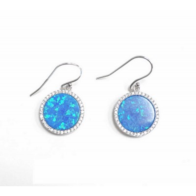 Sterling Silver Earring Round Synthetic Opal Clear