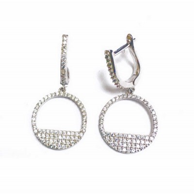 Sterling Silver Earring Cubic Zirconia Huggie Drop Of Micropav