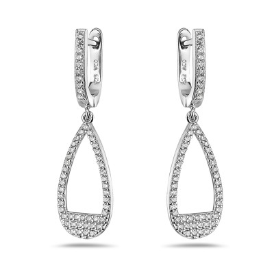 Sterling Silver Earring Cubic Zirconia Huggie Top Tear Drop Mi