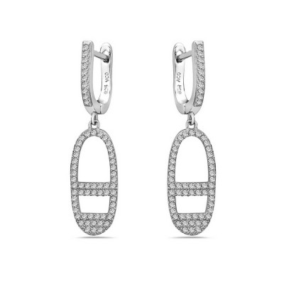 Sterling Silver Earring Cubic Zirconia Huggie Top Oval Micropa