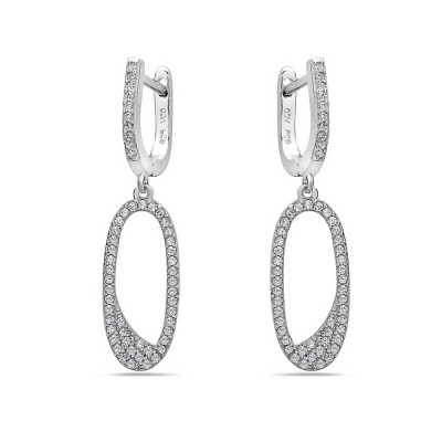 Sterling Silver Earring Oval Micropave Lines With