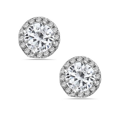 Sterling Silver Earring Stud Clear Round Cubic Zirconia Small