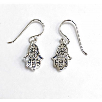 Sterling Silver Earring Hamsa Dangle Hearts Top Ox