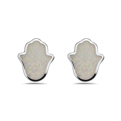 Sterling Silver White Opal Hamsa Earring Stud Silv