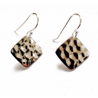 Sterling Silver Earring Diamond Solid Hammer Texture Dangle