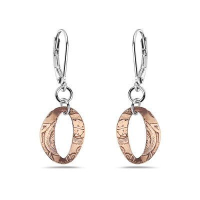 Sterling Silver Earring Twisted Oval Line With Intaglio Flowers