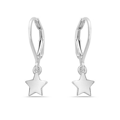 Sterling Silver Earring Tiny Star Plain Dangle Leverback