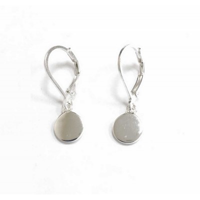 Sterling Silver Earring Dangle Plain Round Disc Leverback