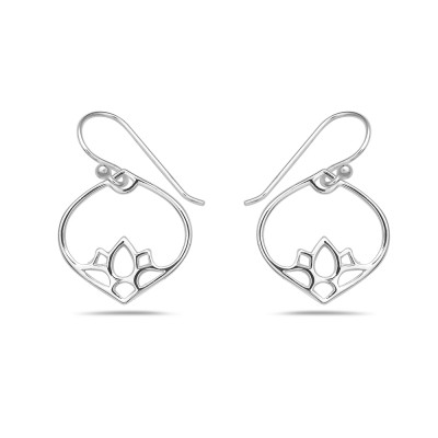 Sterling Silver Earring Dangle Tear Drop Lotus Flower