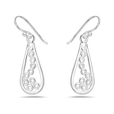 Sterling Silver Earring Dangle Long Teardrop Bubbles Inside