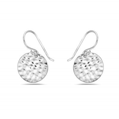 Sterling Silver Earring Round Hammer Texture Fish Wire-15 Mm