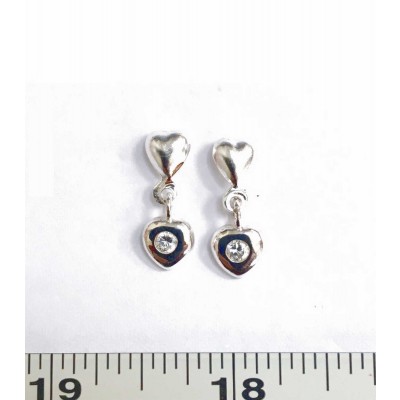Sterling Silver Earring Heart Plain Top With Heart Drop 1 Clear