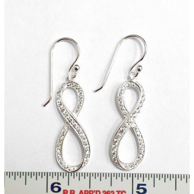 Sterling Silver Earring 8 Shape Clear Cubic Zirconia Lines French Wire Ecoa