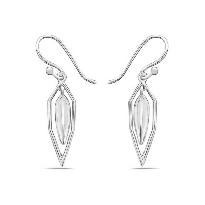 Sterling Silver Earring Dangle Long Hexagonal Line Drop Inside