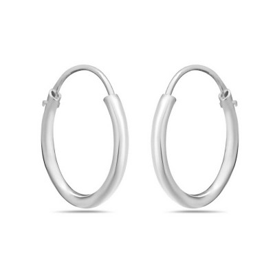 Sterling Silver Earring 14 Mm Plain Round Hoop 1.4 Mm Line