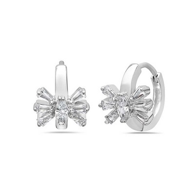 Sterling Silver Earring Huggie Baguette Clear Cubic Zirconia Butterfly Marq