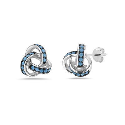 Sterling Silver Earring Stud Love Knot Nano Turquoise Blacken B