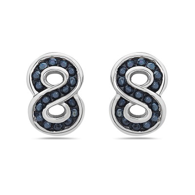 Sterling Silver Earring Stud 8 Shape Infinity Design Black Cubic Zirconia