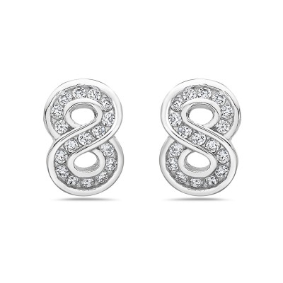 Sterling Silver Earring Stud 8 Shape Infinity Design Clear Cubic Zirconia