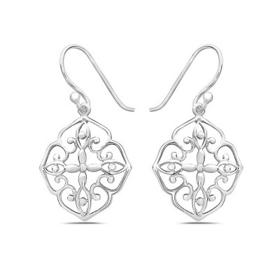 Sterling Silver Earring Diamond Wavy Shape Cross Center Filigr