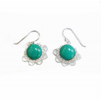 Sterling Silver Earring Dnagle Round Reconstituent Turquoise La