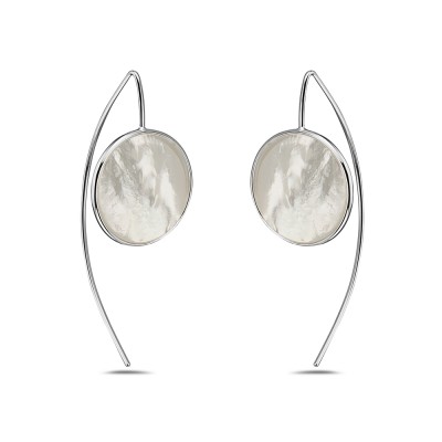 Sterling Silver Earring Almond Hook Drop Of Round Mother Of Pea