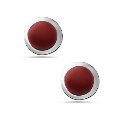 Sterling Silver Earring Stud Tiny Round Reconstituent Coral