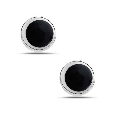 Sterling Silver Earring Stud Tiny Round Black Onyx