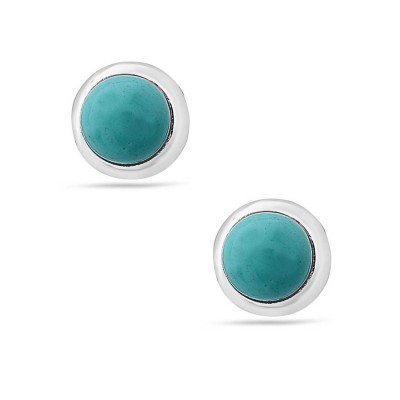 Sterling Silver Earring Stud Tiny Round Reconstituent Turquoise