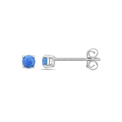 Sterling Silver Earring Tiny Blue Lab Created Opal Stud Prong