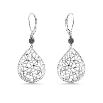 Sterling Silver Earring Tear Drop Dangle Net Round Genuine Smok