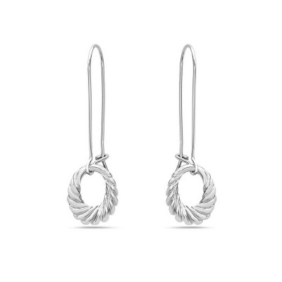 Sterling Silver Earring Oval Rope Line Drop With Kidney Wire