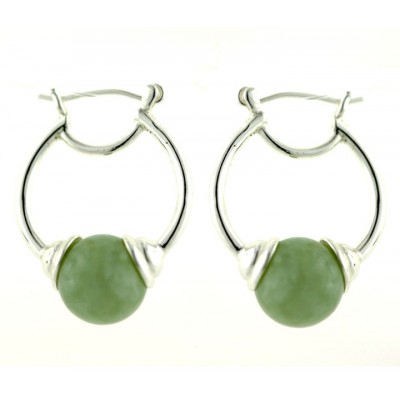 Sterling Silver Earring Hoop with Green Jade Beads 10mm