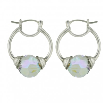 Sterling Silver Earring Hoop with AB color Cyrstal Beads (Swaroski Crystal) 10mm