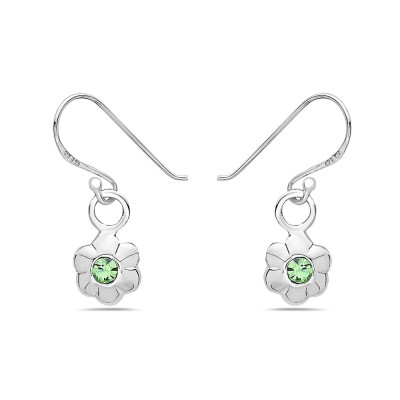 Sterling Silver EARRING FLOWER DANGLE PERIDOT COLOR CRYSTAL CENTER-2S-7179PD