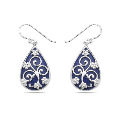 Floral Vines Lapis Lazuli Teardrop Earrings