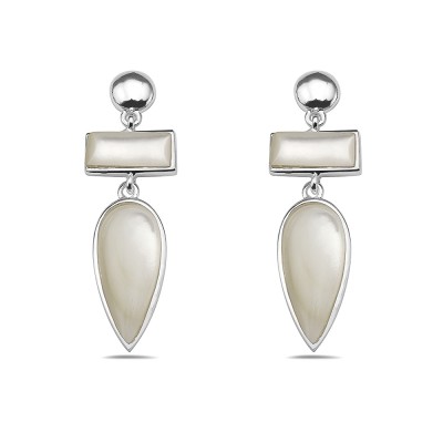 Sterling Silver EARRING DANGLE RECTANGULAR +REVERTED TEAR DROP -2S-7211M