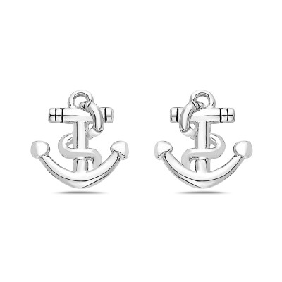 Sterling Silver EARRING STUD ANCHOR WITH ROPE SERPENTINE-2S-7223E