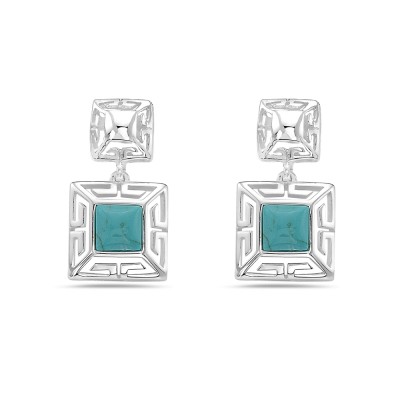 Sterling Silver EARRING SQUARE PLAIN SQUARE DANGLE RECON TURQUO-2S-7230TQ
