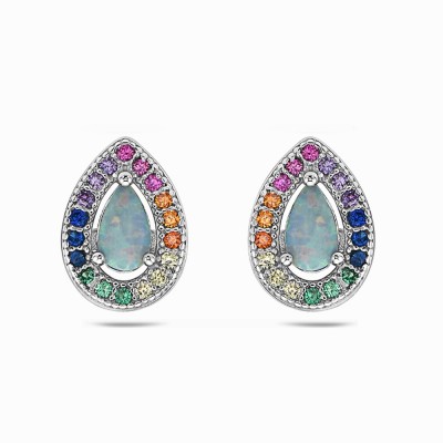 Sterling Silver EARRING TEAR DROP STUD WHITE OPAL WITH MIXED CO