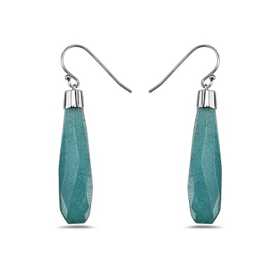 Sterling Silver EARRING DANGLE EGGPLANT SHAPE DYED TEAL WHITE A-2S-7271BWJ