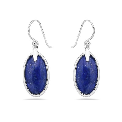 Sterling Silver EARRING DANGLE OVAL LAPIS FRENCH WIRE