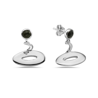 Sterling Silver EARRING FLYING DISK OVAL ONYX ROUND TOP-2S-7297N