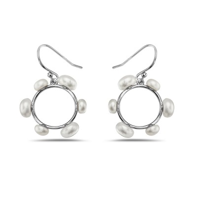 Sterling Silver EARRING FRESH WATER PEARL AROUND CIRCLE-2S-7338FP