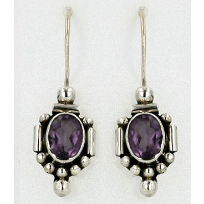 Sterling Silver Earring Geniue Amthyst Oval Faceted
