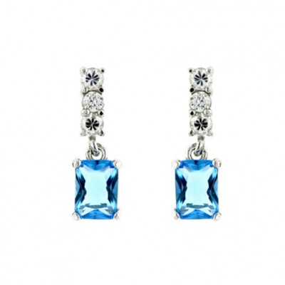 Sterling Silver Earring Dangle 3 Pcs Clear Cubic Zirconia 1 5X7 Aqua Marine Crystal
