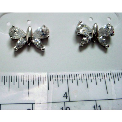 Sterling Silver Earring Butterfly Clear Cubic Zirconia Stud