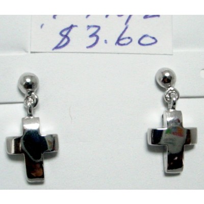 Sterling Silver Earring Plain Cross Dangling